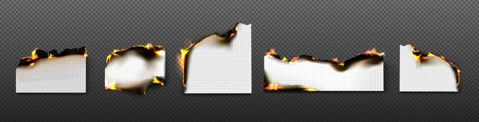 Burning grid paper sheets with fire and black ash Stock Illustration