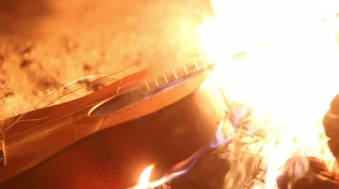 Burning Guitar Stock Footage 52216787