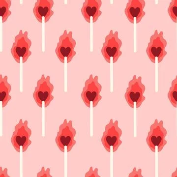 Burning heart doodle seamless pattern. Stock Illustration