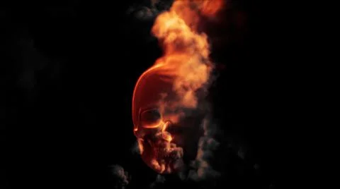 Burning horror of war concept - human skull with fire dark bg Stock Illustration