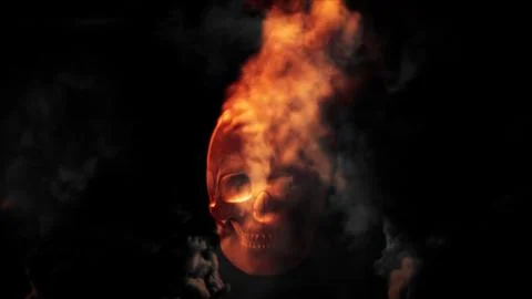 Burning horror of war concept - human skull with fire dark bg Stock Illustration