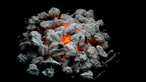 Burning hot coal in close up coals energy fossil 4k HD Видео 334651556