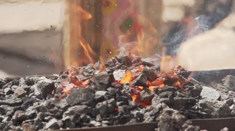 Burning hot coal. Slow motion. Video stock 54093765