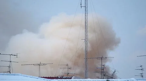 Burning house causes a big pile of smoke Stock Footage 54078016