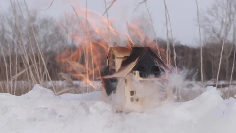 Burning house. Concept of fire. Stock Footage 271620025