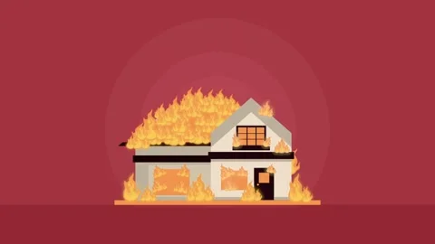 Burning house on fire animated motion graphic, danger and destruction. 動画素材 339045655
