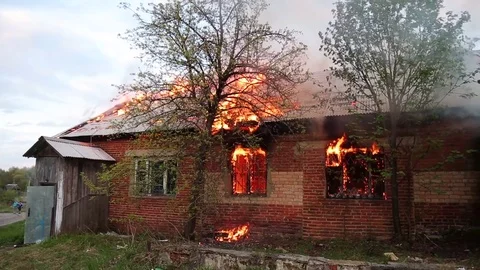 Burning house, fire Stock Footage 75731230