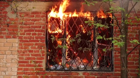 Burning house, fire Stock Footage 75731266