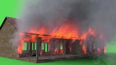 Burning house. Lots of flames and smoke. Green screen isolate 스톡 동영상 336516606