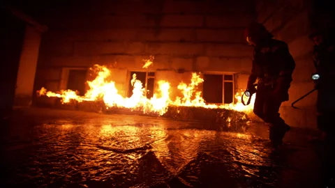Burning house with water on the floor Stock Footage 283170108