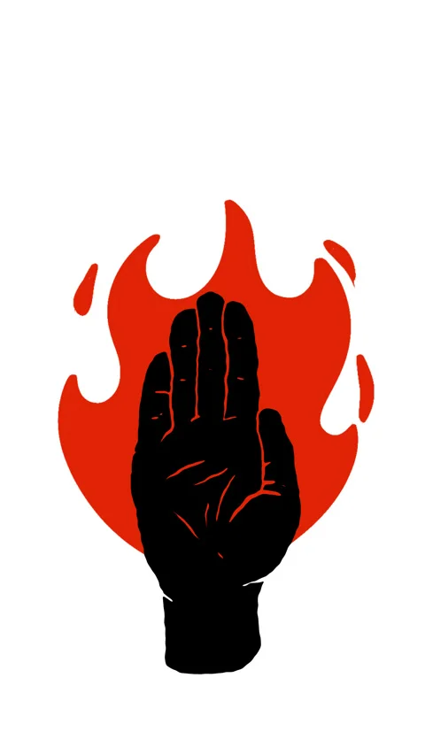 Burning human palm with fire flames in cartoon doodle style. Stock Footage 275036725
