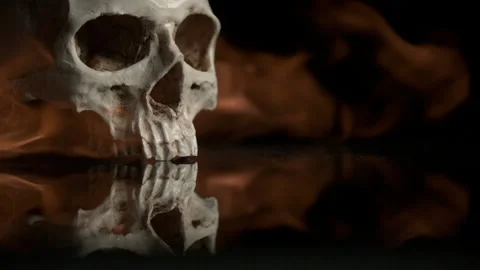 Burning human skull and negative space Stock Footage 143351683