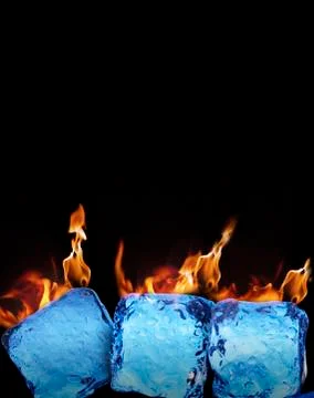 Burning ice cubes on black background Illustrazione stock