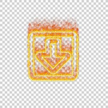 Burning icon arrow square down on transparent background. Flames and small fire Stock Illustration