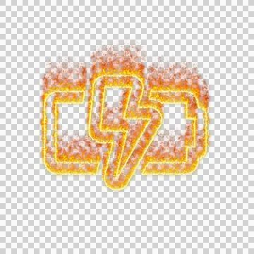 Burning icon battery bolt on transparent background. Flames and small fire Illustrazione stock