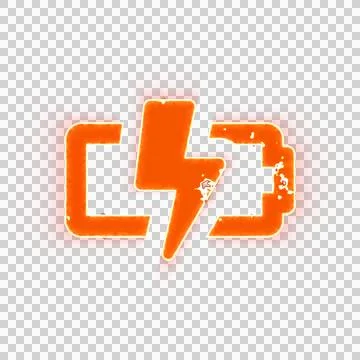 Burning icon battery bolt on transparent background. Looks like burnt paper Illustrazione stock