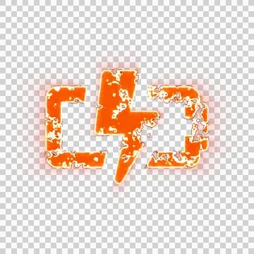 Burning icon battery bolt on transparent background. Looks like burnt paper Illustrazione stock
