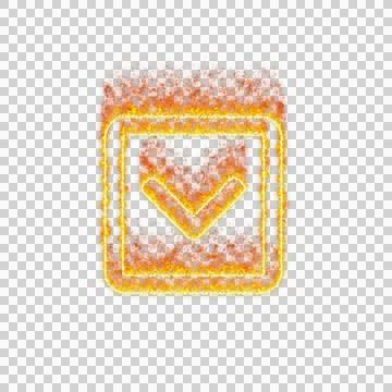 Burning icon chevron square down on transparent background. Flames and small Stock Illustration