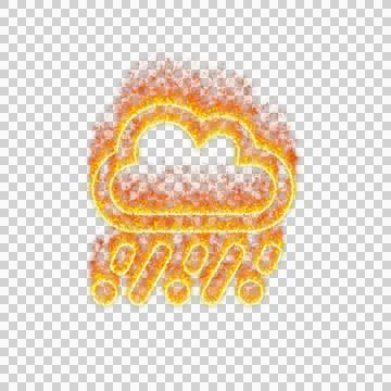 Burning icon cloud hail mixed on transparent background. Flames and small fire Stock Illustration
