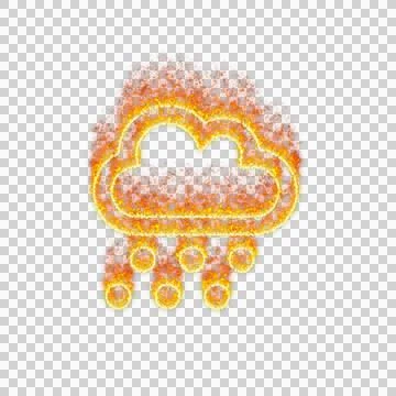 Burning icon cloud hail on transparent background. Flames and small fire Stock Illustration