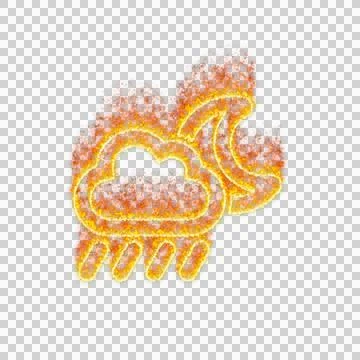 Burning icon cloud moon rain on transparent background. Flames and small fire イラスト素材
