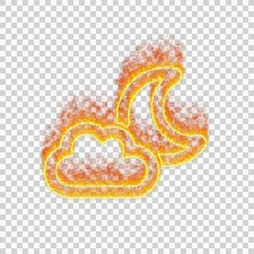 Burning icon cloud moon on transparent background. Flames and small fire イラスト素材