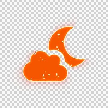 Burning icon cloud moon on transparent background. Looks like burnt paper Stock Illustration
