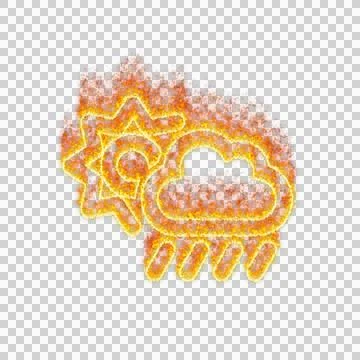 Burning icon cloud sun rain on transparent background. Flames and small fire イラスト素材