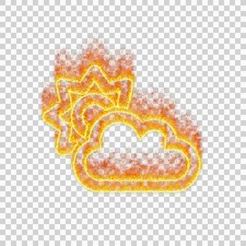Burning icon cloud sun on transparent background. Flames and small fire イラスト素材