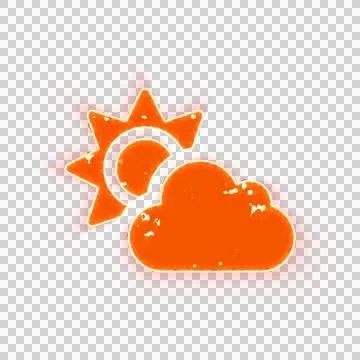 Burning icon cloud sun on transparent background. Looks like burnt paper Stock Illustration