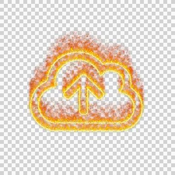 Burning icon cloud upload on transparent background. Flames and small fire イラスト素材