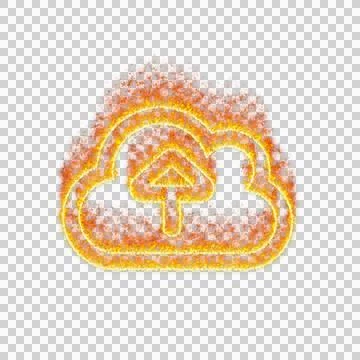 Burning icon cloud upload on transparent background. Flames and small fire イラスト素材