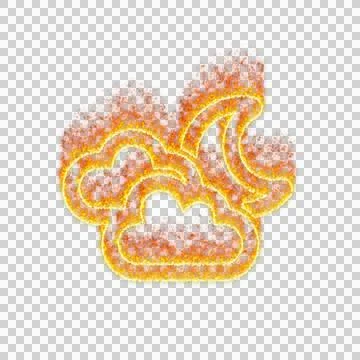 Burning icon clouds moon on transparent background. Flames and small fire イラスト素材