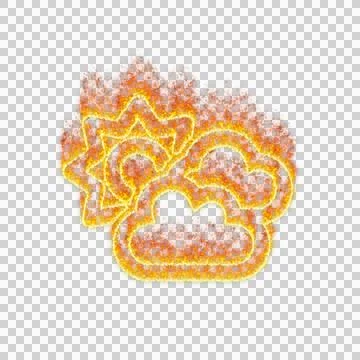 Burning icon clouds sun on transparent background. Flames and small fire イラスト素材