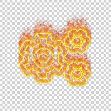 Burning icon cogs on transparent background. Flames and small fire Stock Illustration