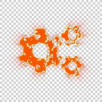 Burning icon cogs on transparent background. Looks like burnt paper Stock Illustration