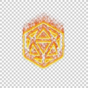 Burning icon dice d20 on transparent background. Flames and small fire Stock Illustration