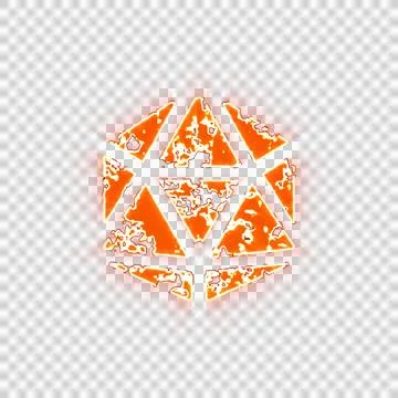 Burning icon dice d20 on transparent background. Looks like burnt paper Stock Illustration