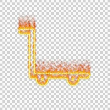 Burning icon dolly flatbed empty on transparent background. Flames and small Stock Illustration
