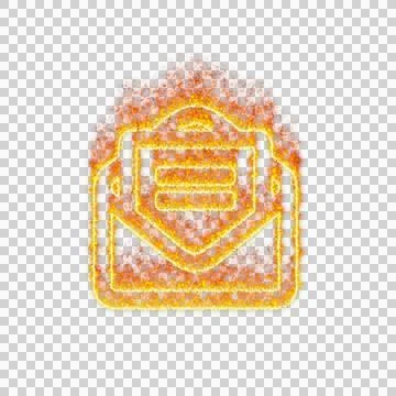 Burning icon envelope open text on transparent background. Flames and small fire Stock Illustration