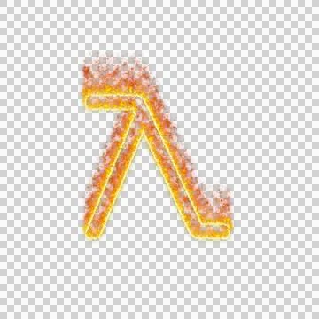 Burning icon lambda on transparent background. Flames and small fire 스톡 일러스트