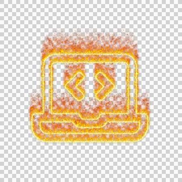 Burning icon laptop code on transparent background. Flames and small fire Illustrazione stock