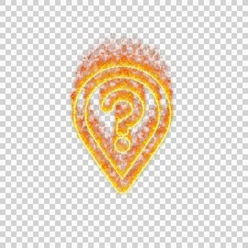 Burning icon map marker question on transparent background. Flames and small Stock Illustration