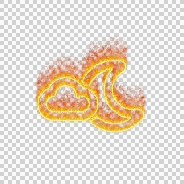 Burning icon moon cloud on transparent background. Flames and small fire Stock Illustration