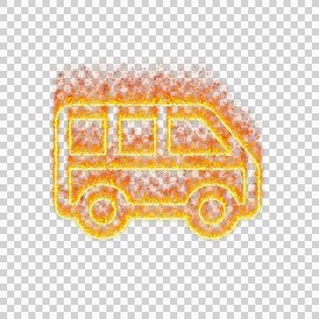 Burning icon shuttle van on transparent background. Flames and small fire Stock Illustration