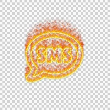 Burning icon sms on transparent background. Flames and small fire Stock Illustration
