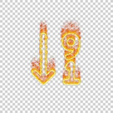Burning icon sort numeric down on transparent background. Flames and small fire Stock Illustration
