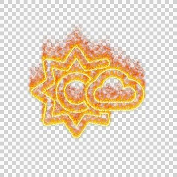 Burning icon sun cloud on transparent background. Flames and small fire Stock Illustration