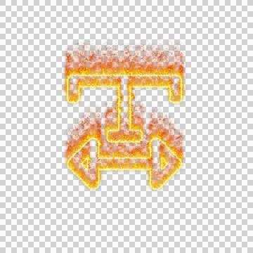 Burning icon text width on transparent background. Flames and small fire Stock Illustration