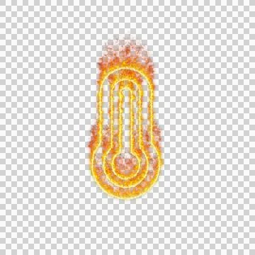 Burning icon thermometer full on transparent background. Flames and small fire Stock Illustration